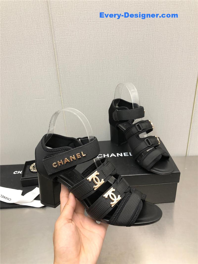 CC chain cloth head chunky heel shoes