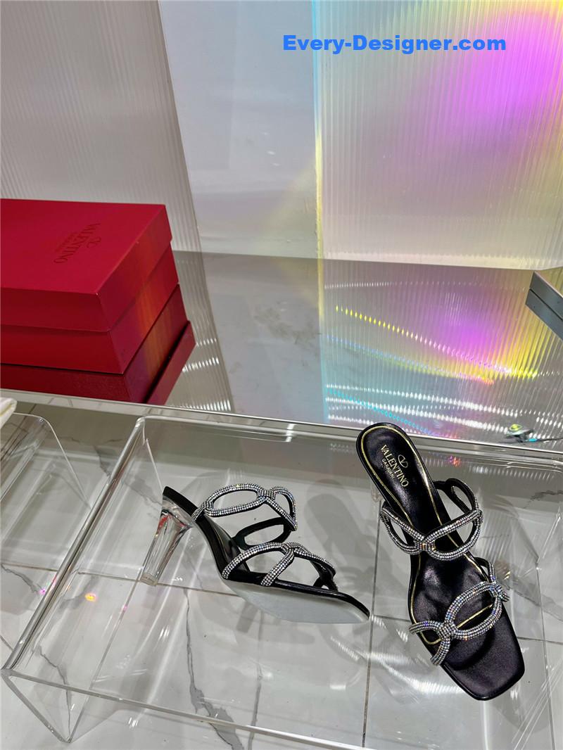Va1e*ntin0 rhinestone transparent heel sandals