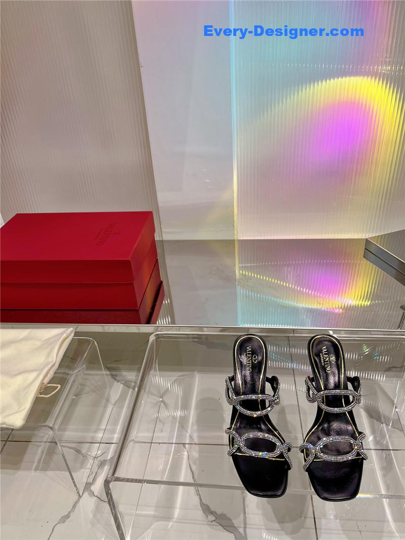 Va1e*ntin0 rhinestone transparent heel sandals