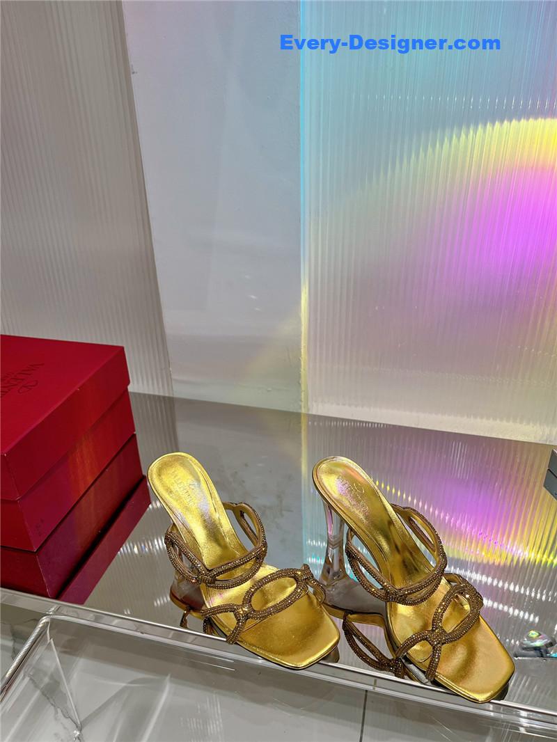 Va1e*ntin0 rhinestone transparent heel sandals