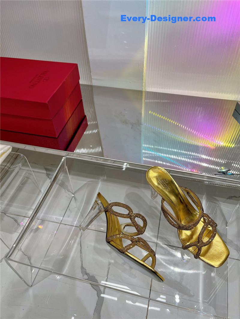 Va1e*ntin0 rhinestone transparent heel sandals