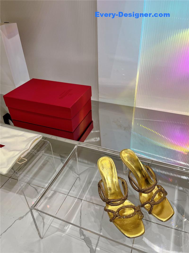 Va1e*ntin0 rhinestone transparent heel sandals