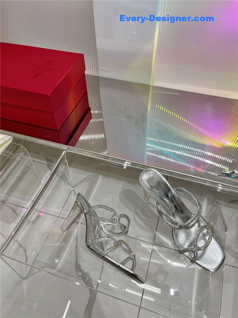 Va1e*ntin0 rhinestone transparent heel sandals