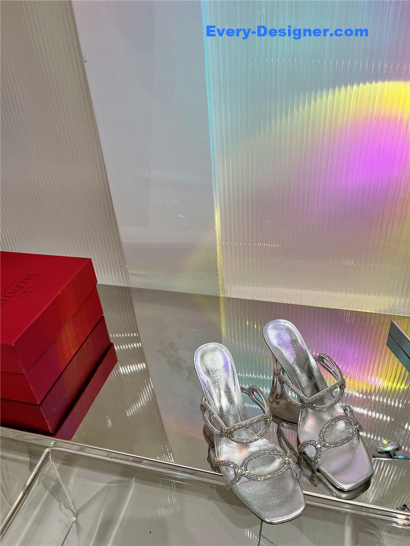 Va1e*ntin0 rhinestone transparent heel sandals