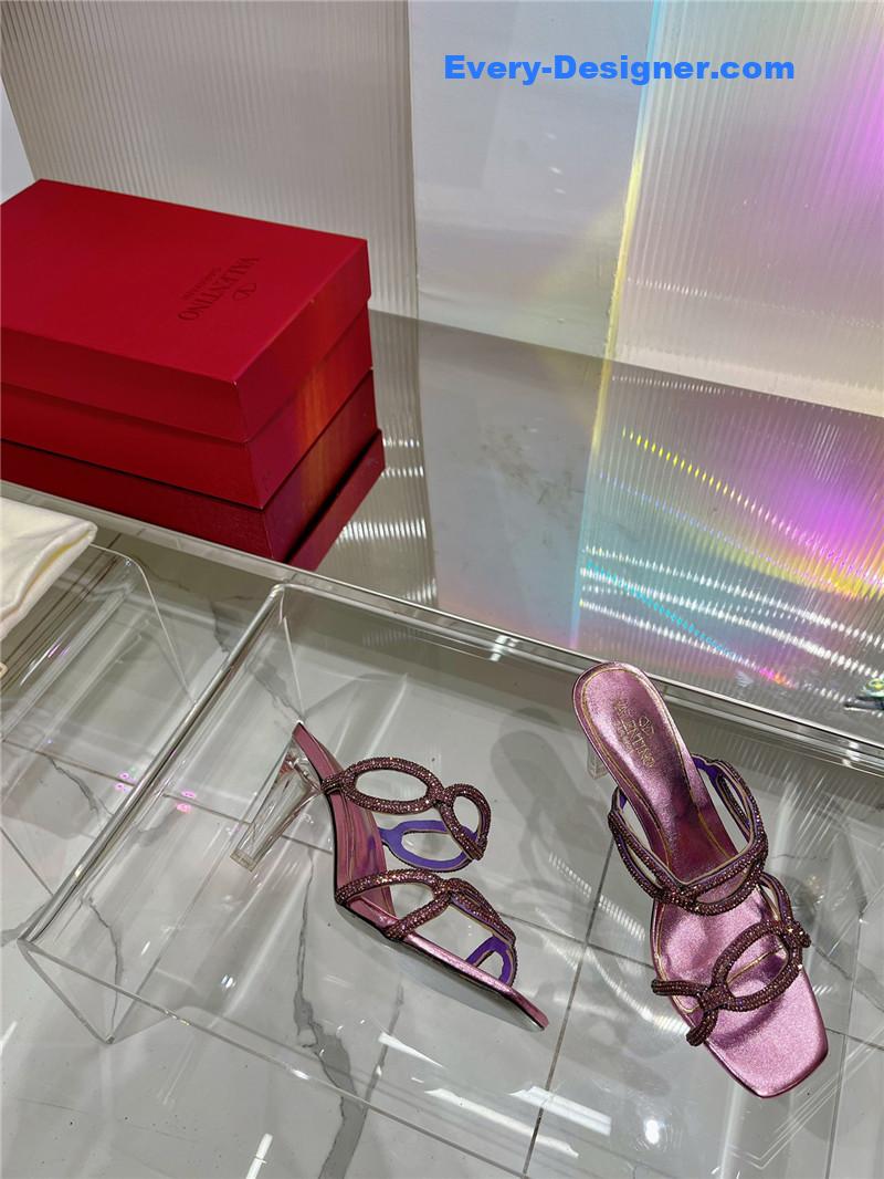 Va1e*ntin0 rhinestone transparent heel sandals