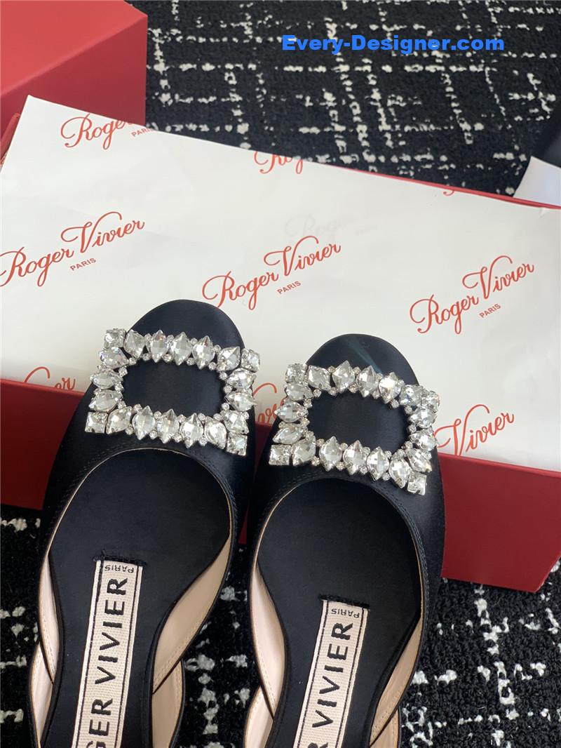 roger vivier hollow silk satin D1am0nd buckle flat shoes