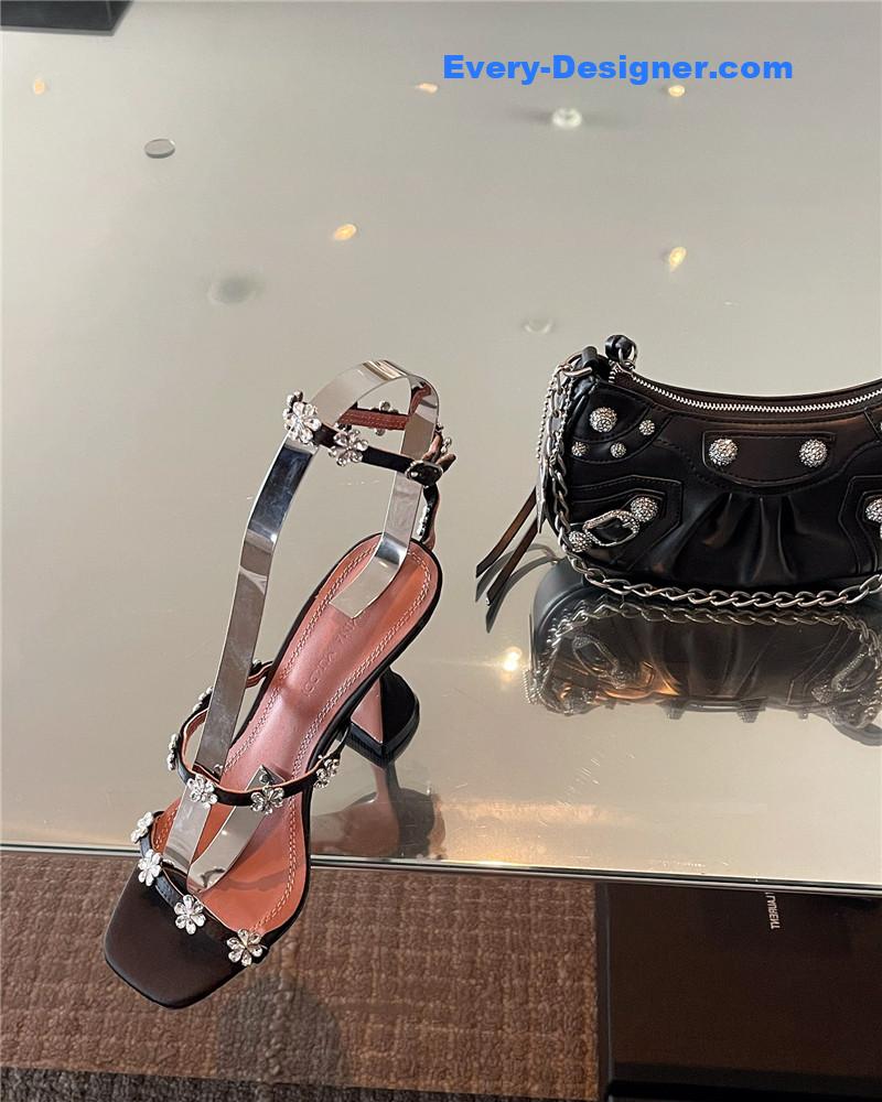 Amina Muaddi Crystal Heels Wine Glass Heel Sandals
