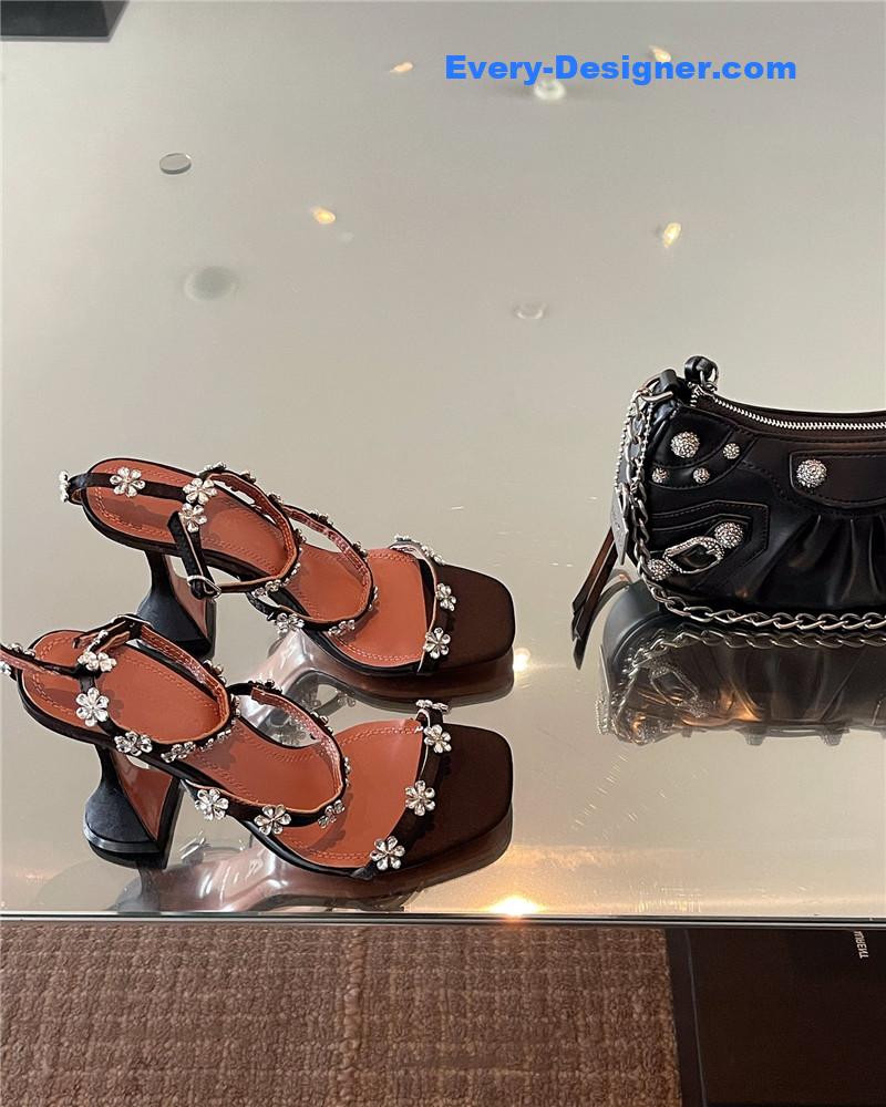 Amina Muaddi Crystal Heels Wine Glass Heel Sandals