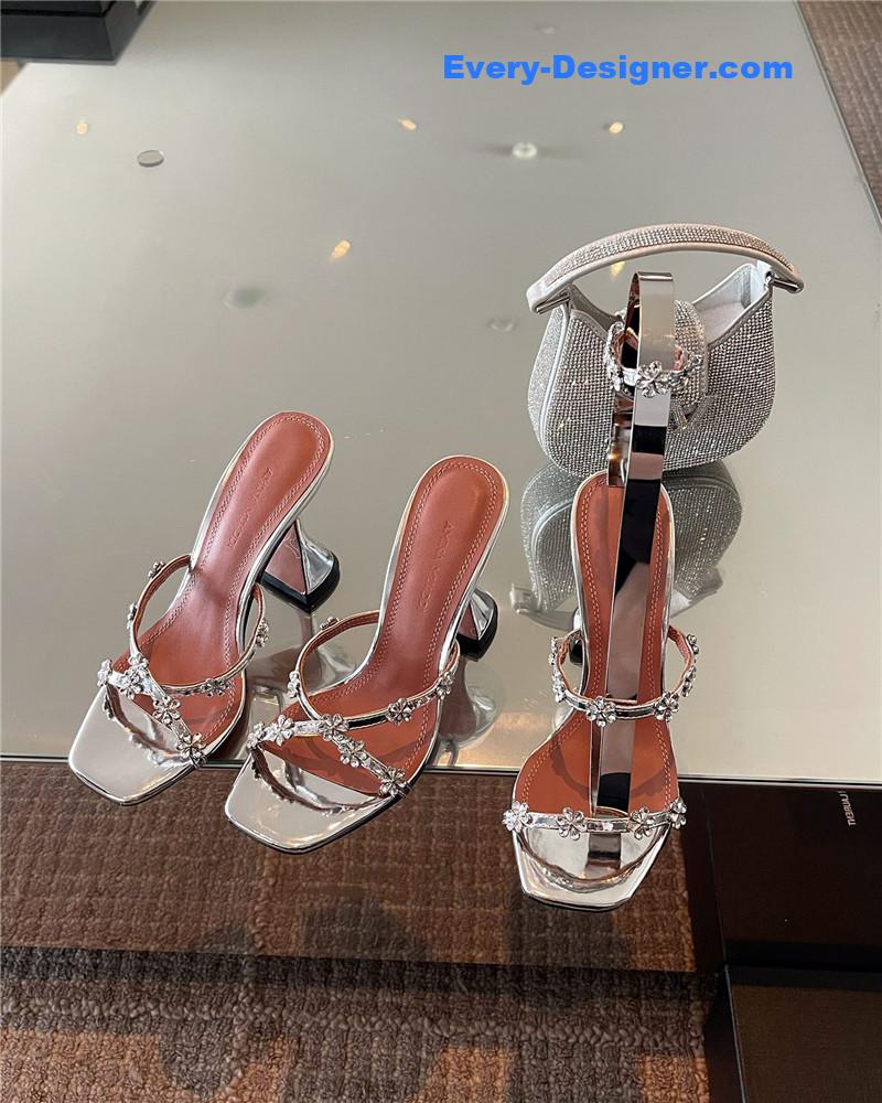 Amina Muaddi Crystal Heels Wine Glass Heel Sandals