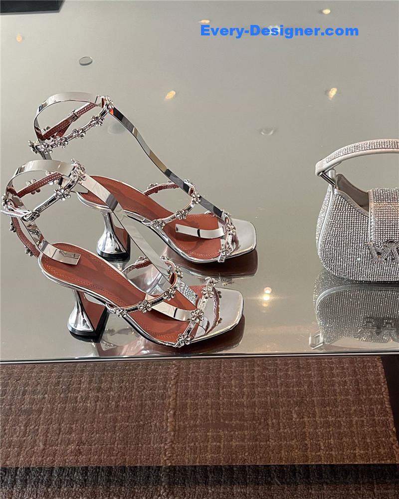 Amina Muaddi Crystal Heels Wine Glass Heel Sandals