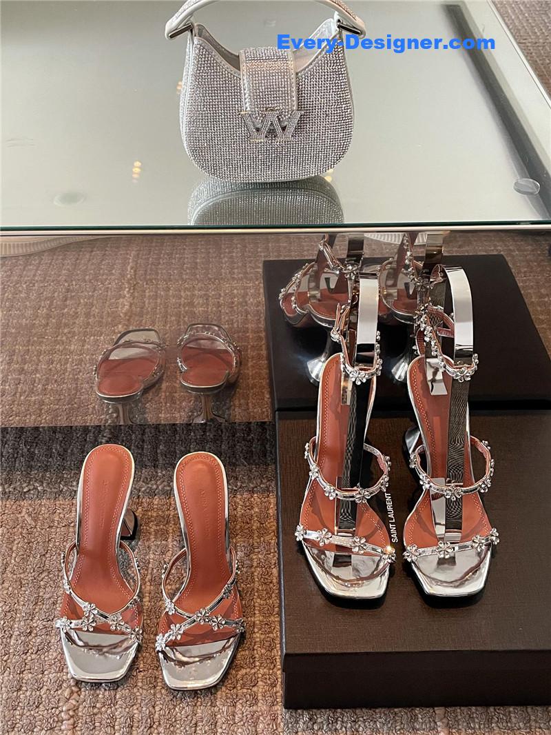 Amina Muaddi Crystal Heels Wine Glass Heel Sandals