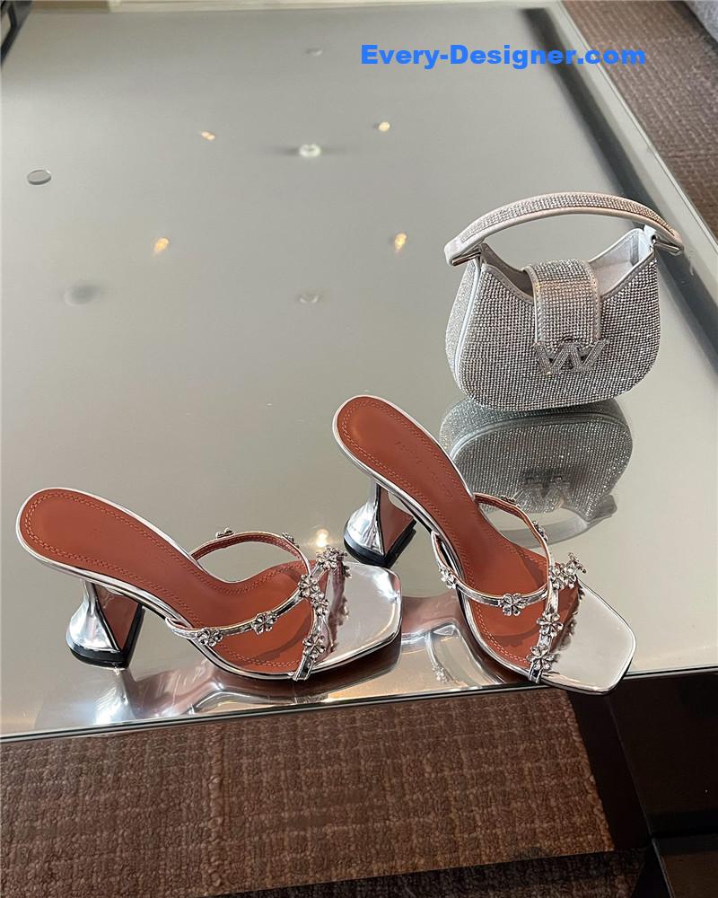 Amina Muaddi Crystal Heels Wine Glass Heel Sandals