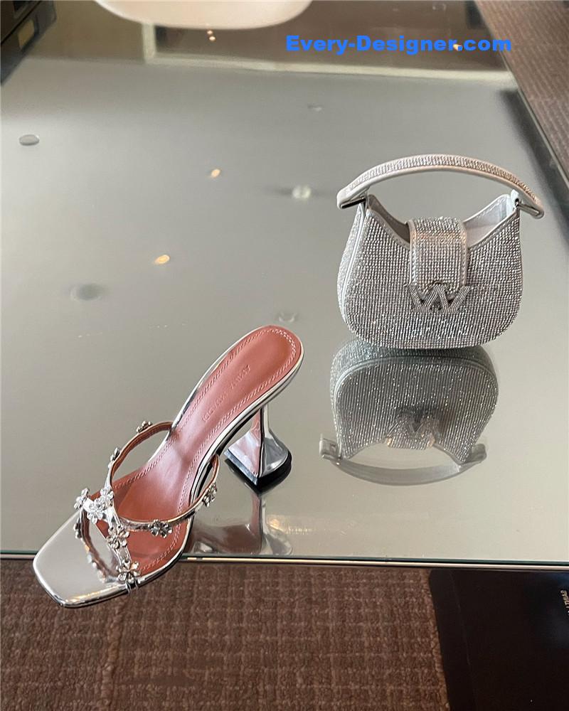 Amina Muaddi Crystal Heels Wine Glass Heel Sandals