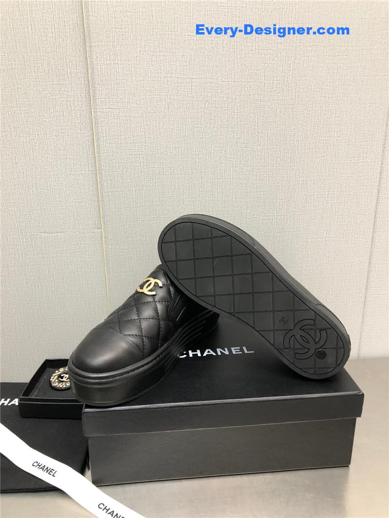 Ch**el black lambskin quilted cc platform sandals