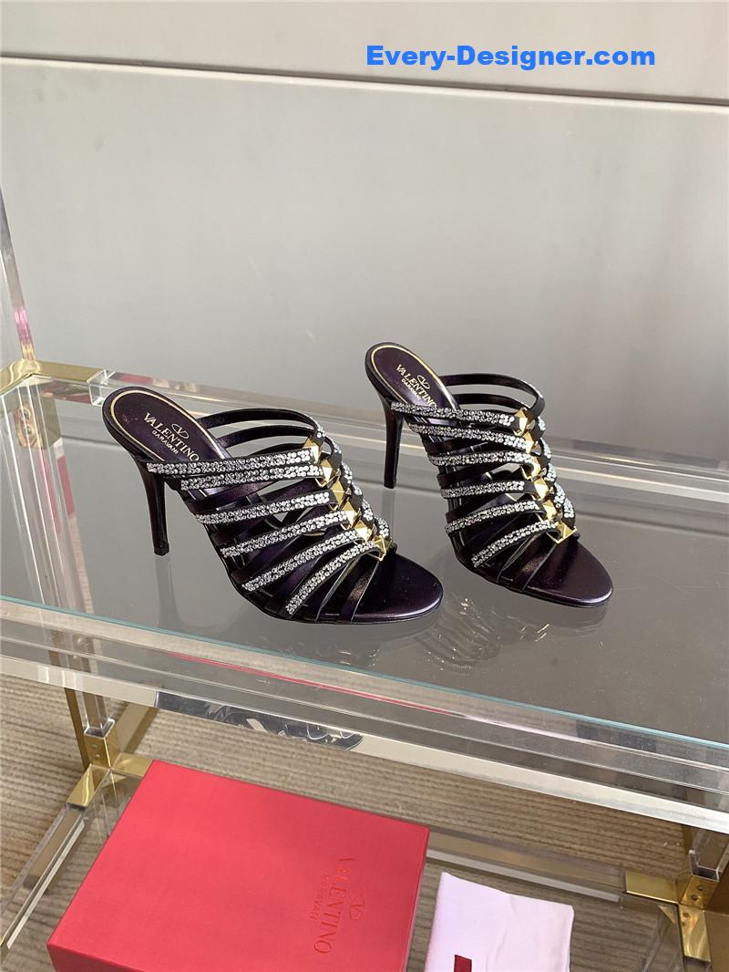Va1e*ntin0 rhinestone high heel slippers
