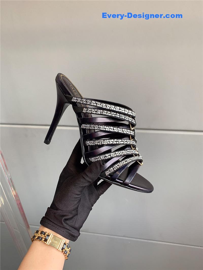 Va1e*ntin0 rhinestone high heel slippers