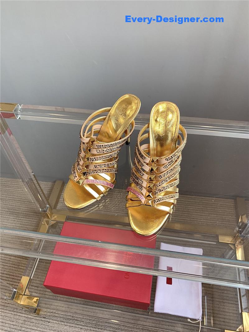 Va1e*ntin0 rhinestone high heel slippers