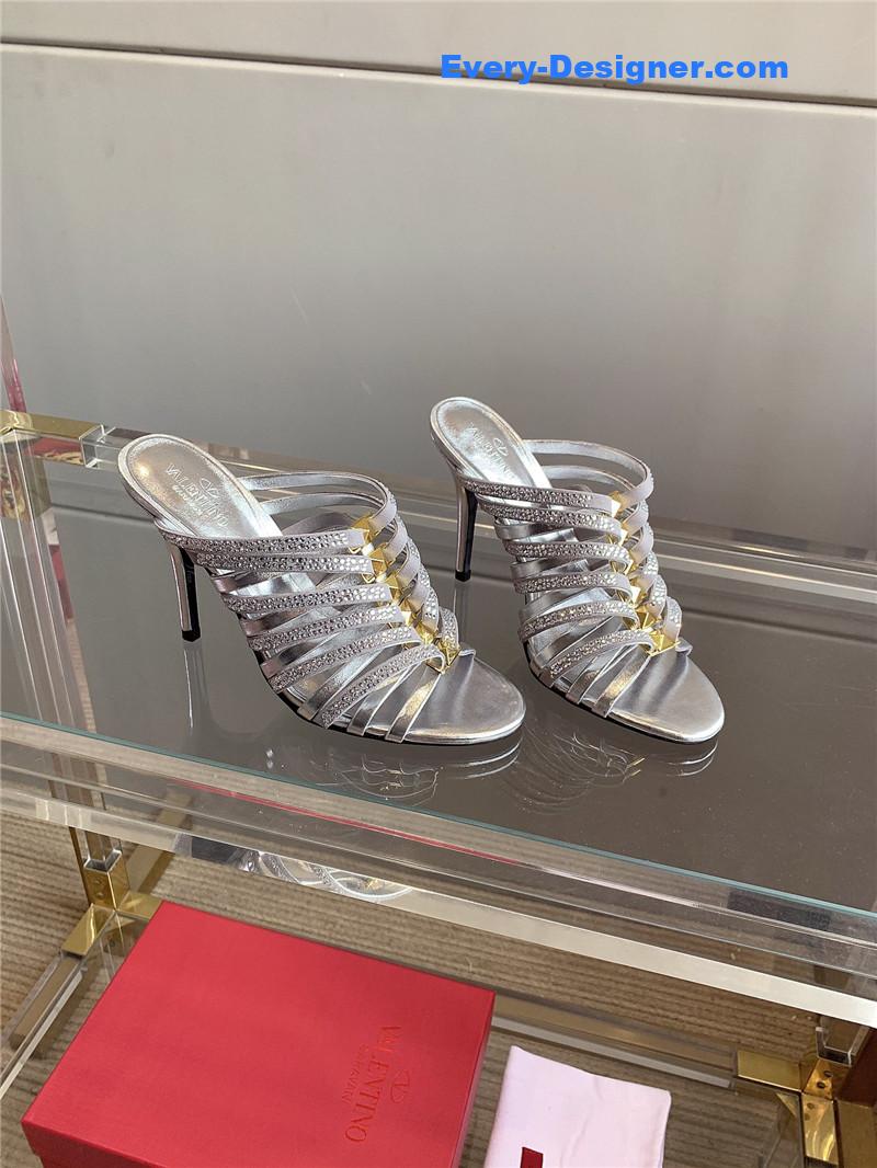 Va1e*ntin0 rhinestone high heel slippers