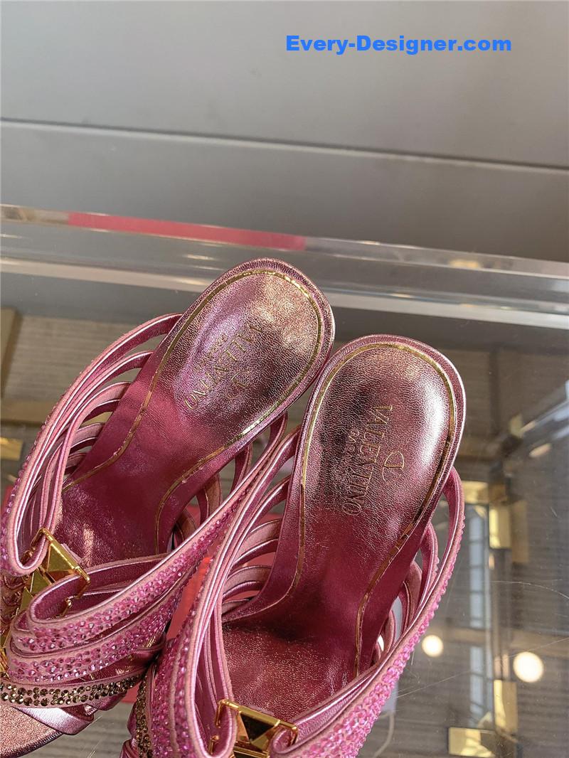 Va1e*ntin0 rhinestone high heel slippers