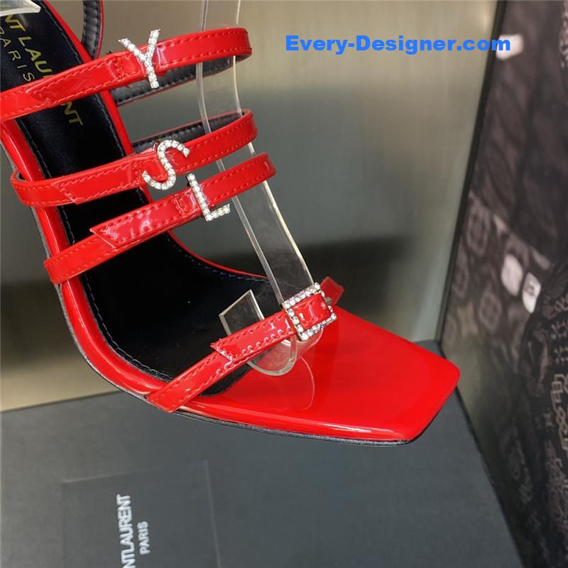 Y51 letter logo rhinestone buckle high heel sandals
