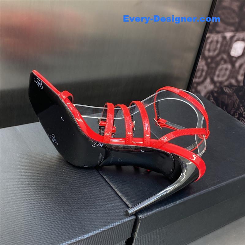 Y51 letter logo rhinestone buckle high heel sandals