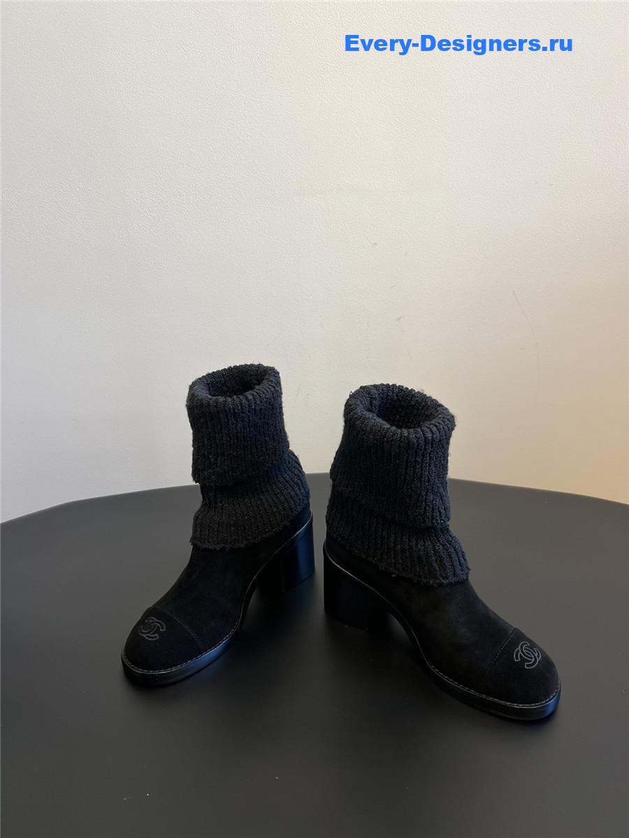 Ch**el suede leather knitted socks boots