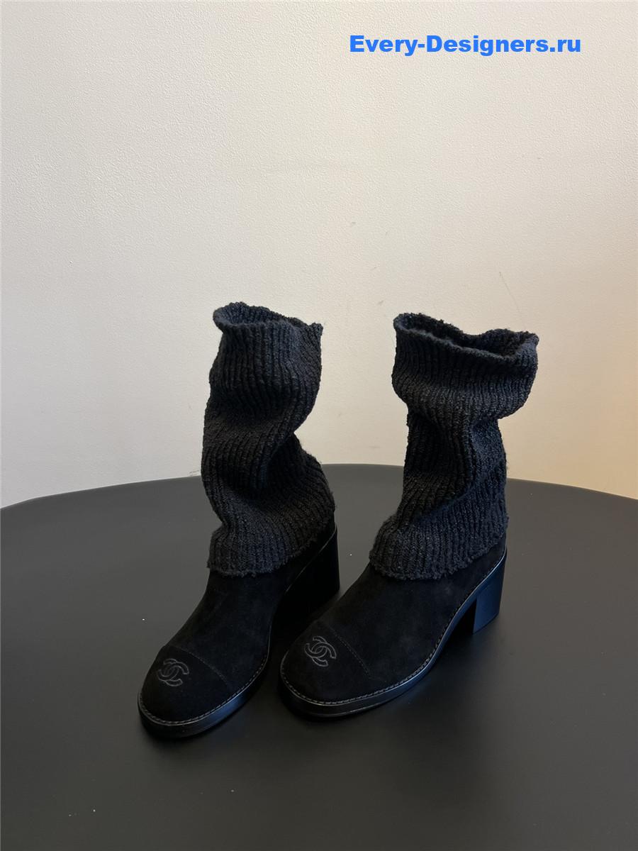 Ch**el suede leather knitted socks boots