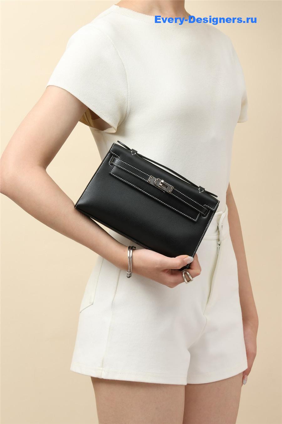 H**me5 kelly pochette swift leather bag black