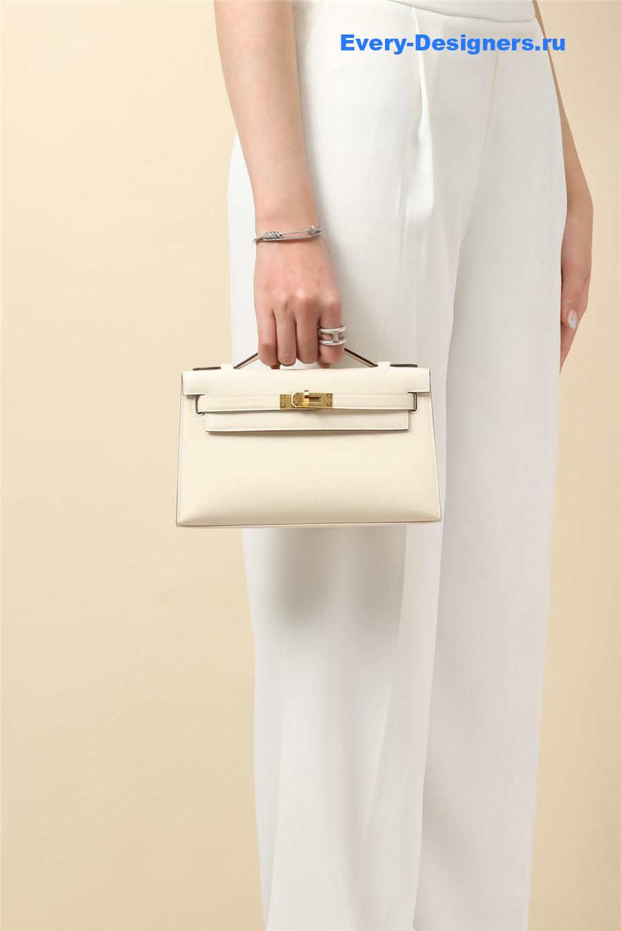 H**me5 kelly pochette swift leather bag beige