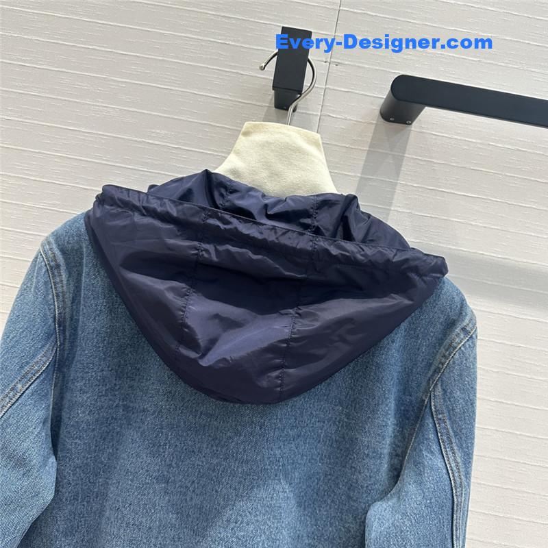 Moncler Hooded patchwork denim jacket