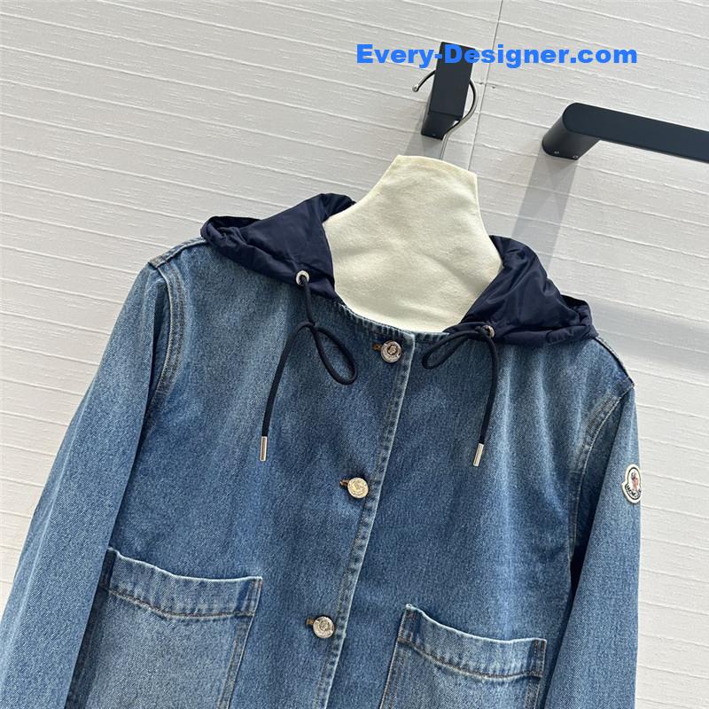Moncler Hooded patchwork denim jacket