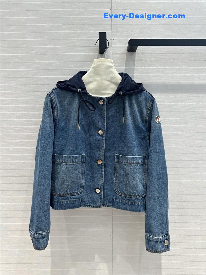 Moncler Hooded patchwork denim jacket