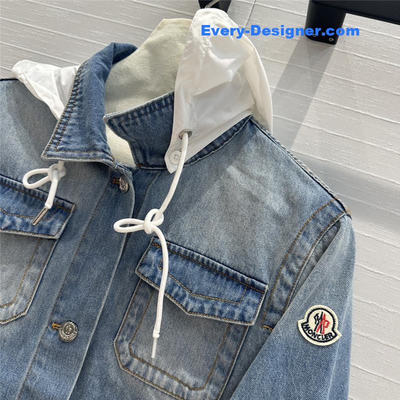 Moncler Hooded patchwork denim jacket