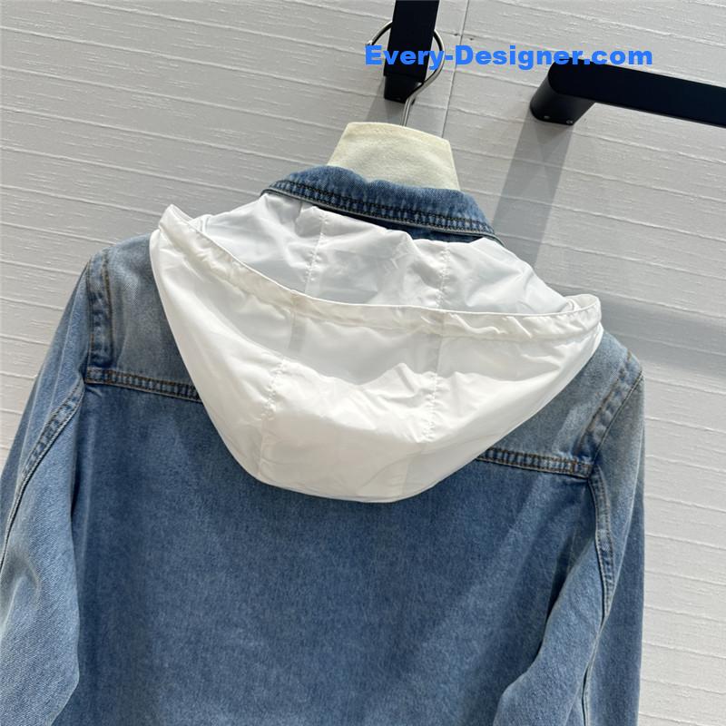 Moncler Hooded patchwork denim jacket