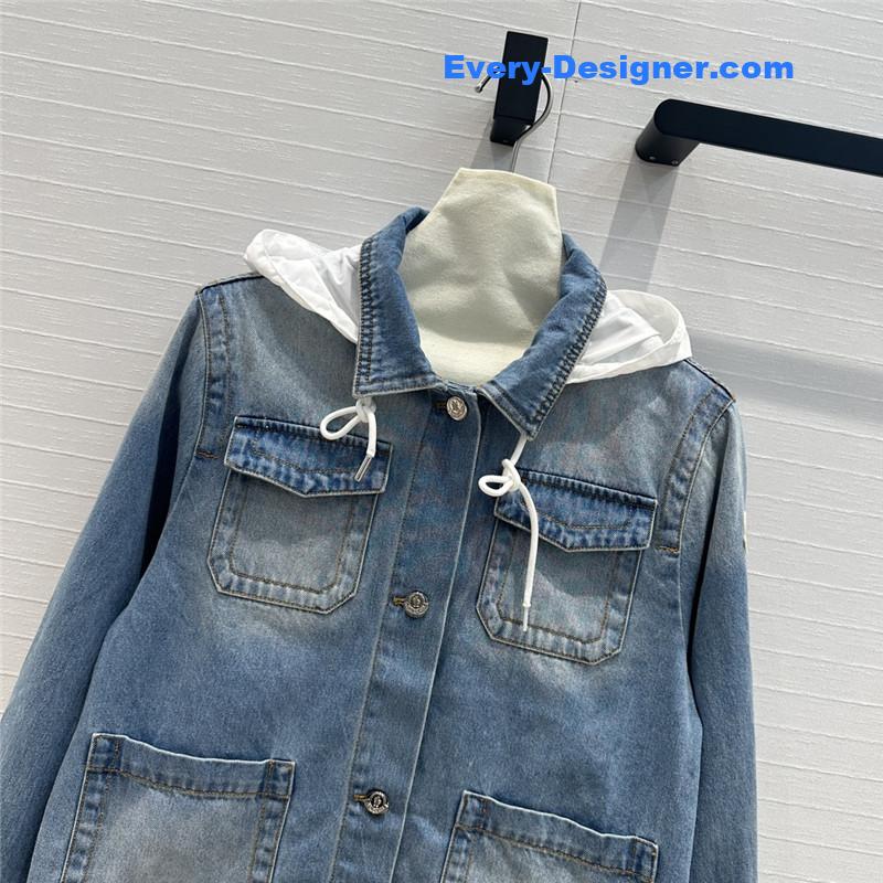 Moncler Hooded patchwork denim jacket