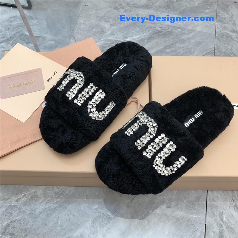 m1um1u D1am0nd buckle wool slippers