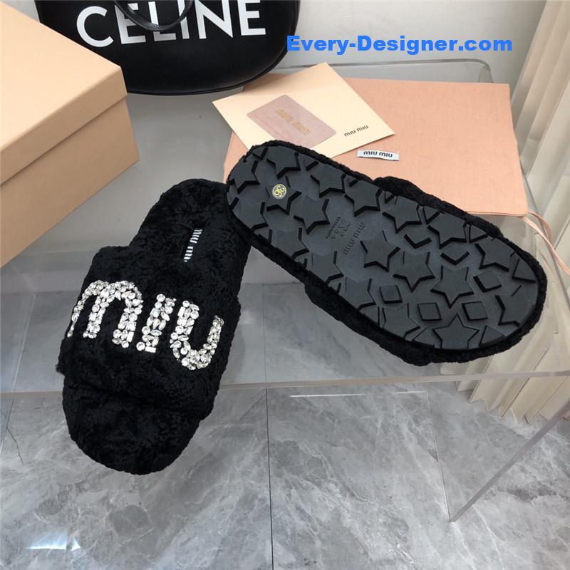 m1um1u D1am0nd buckle wool slippers