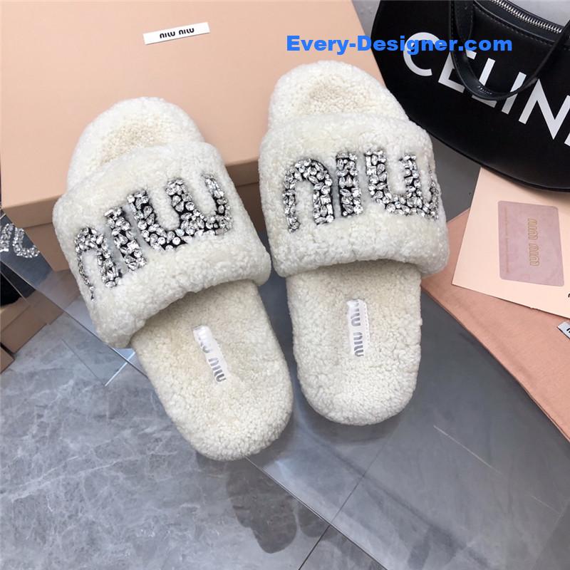 m1um1u D1am0nd buckle wool slippers