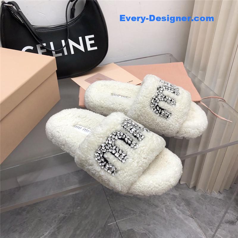 m1um1u D1am0nd buckle wool slippers