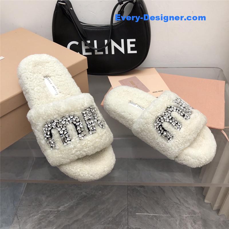 m1um1u D1am0nd buckle wool slippers