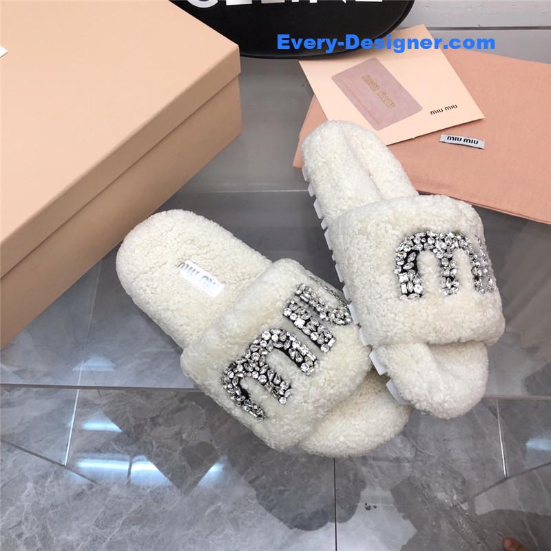 m1um1u D1am0nd buckle wool slippers