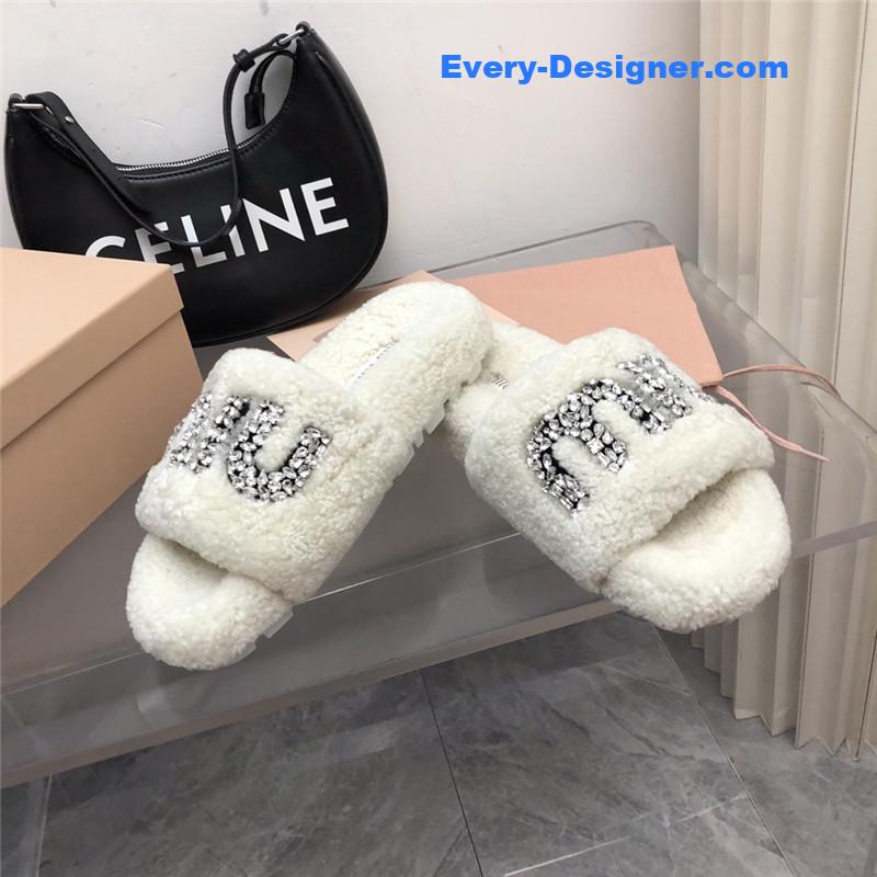 m1um1u D1am0nd buckle wool slippers