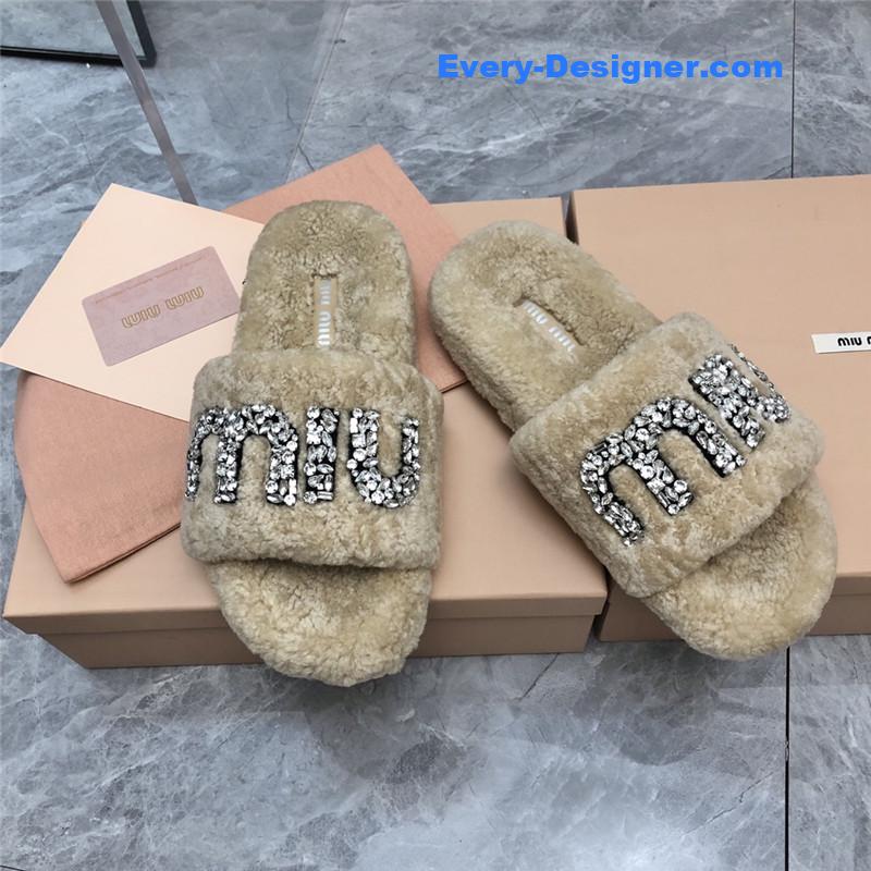 m1um1u D1am0nd buckle wool slippers