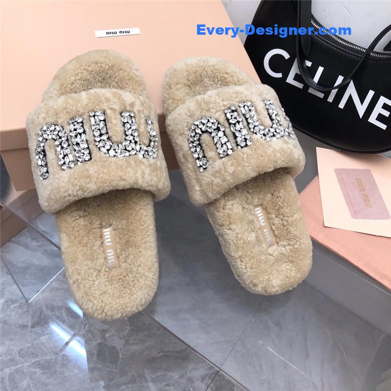 m1um1u D1am0nd buckle wool slippers