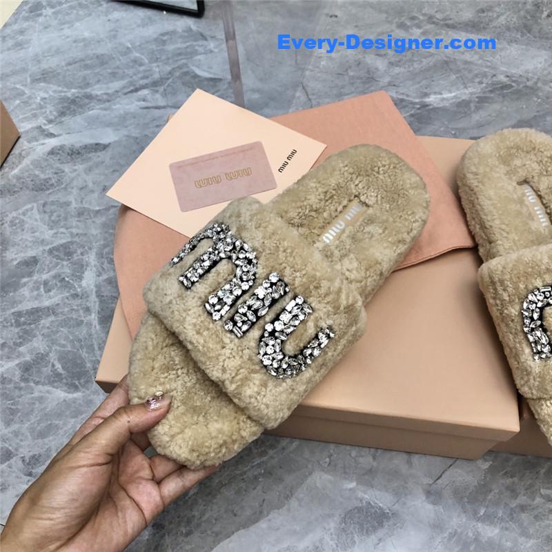 m1um1u D1am0nd buckle wool slippers