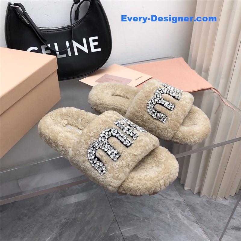 m1um1u D1am0nd buckle wool slippers