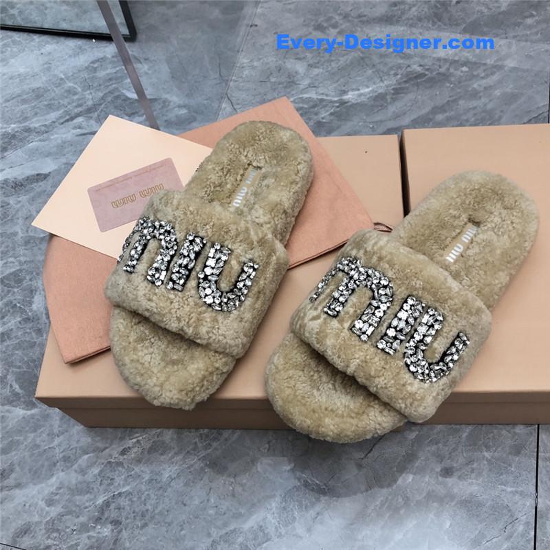 m1um1u D1am0nd buckle wool slippers