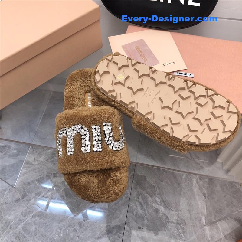 m1um1u D1am0nd buckle wool slippers
