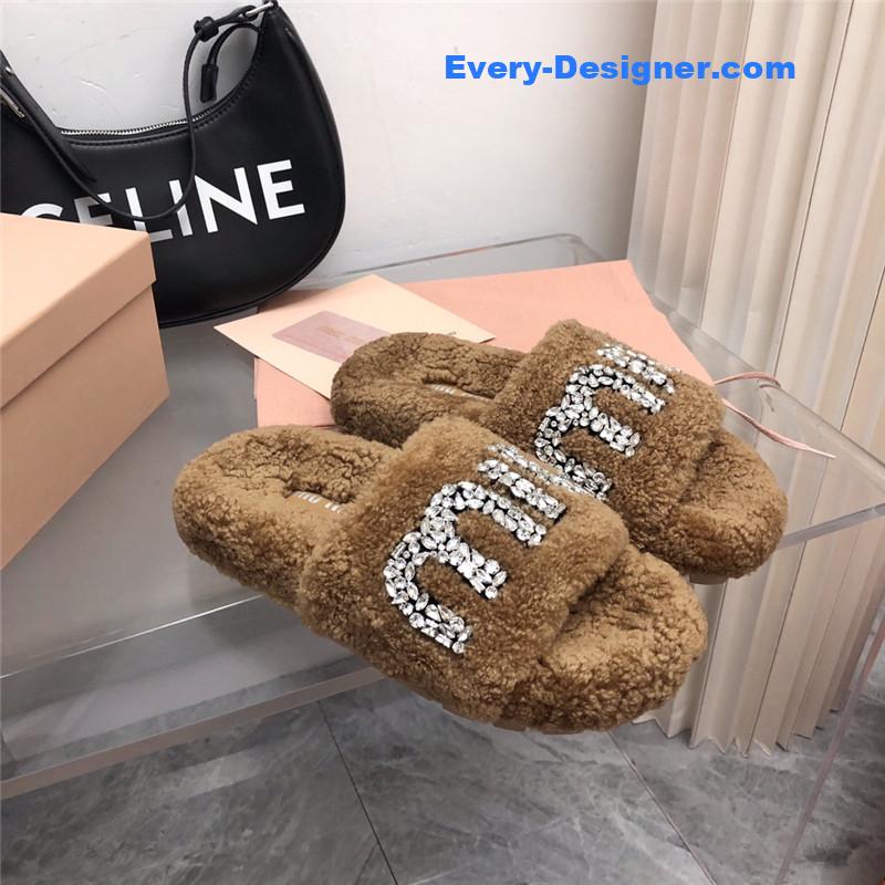 m1um1u D1am0nd buckle wool slippers