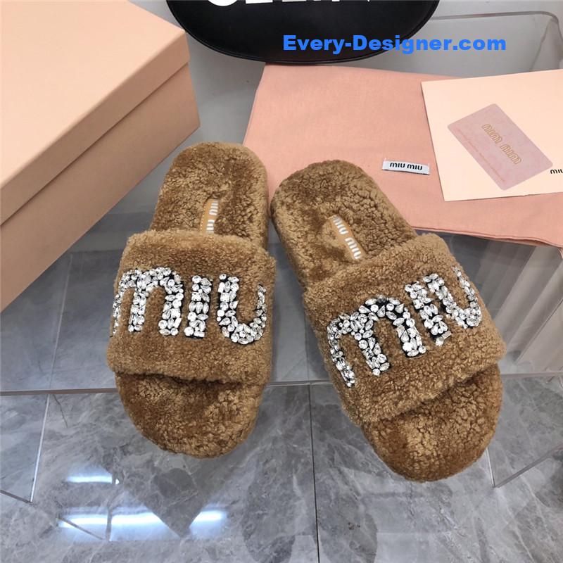 m1um1u D1am0nd buckle wool slippers